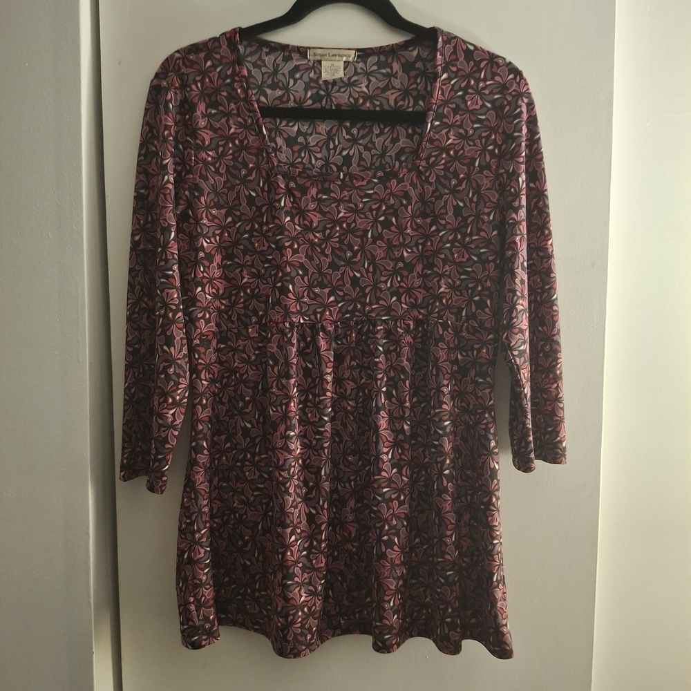Susan Lawrence Women's Multicolor Floral Relaxed Tunic Blouse